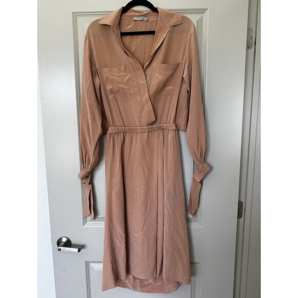 Vince 100% Silk Slit Back Long Sleeve Blush Pink Shirt Dress Size Small - Picture 3 of 11